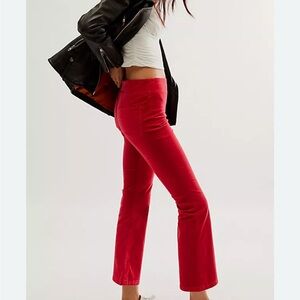 Free People In My Feelings Velvet Crop Slim Flare Pants in Red  Size L - flawed